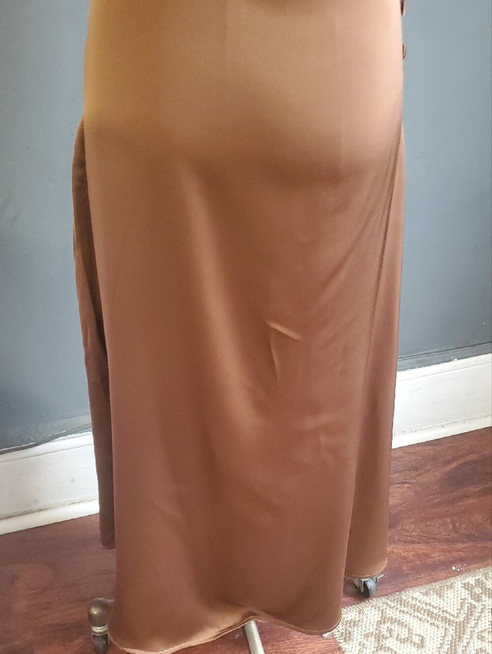 Chocolate Satin Slip Feel Slip Dress with Side Button Slit - Picture 11 of 17